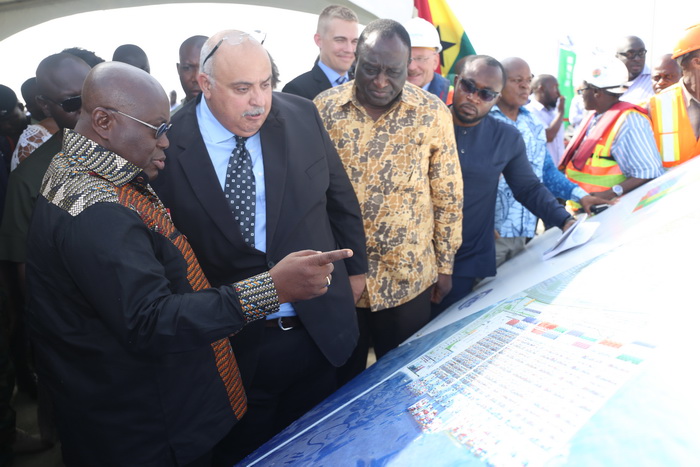 Mr Mohammed Samar (2nd left), CEO, Meridian Port Services Limited, briefing President Akufo-Addo on the Tema Port expansion project during his visit
